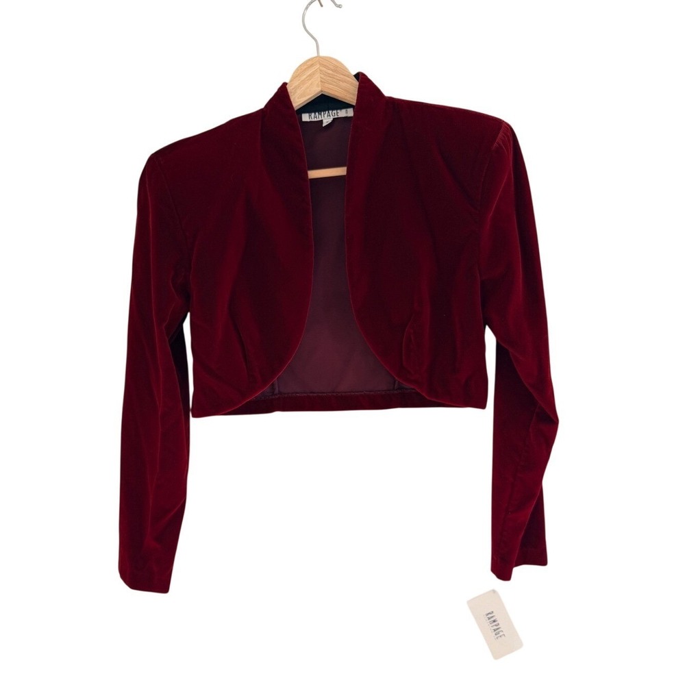 Rampage Red Velvet Cropped Bolero Shrug Jacket Vintage Size 5 NWT
